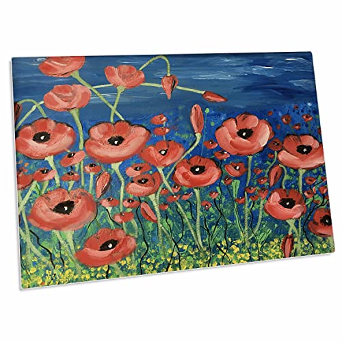 Imagen de flores amapolas rojas en fondo azul - almohadilla de escritorio