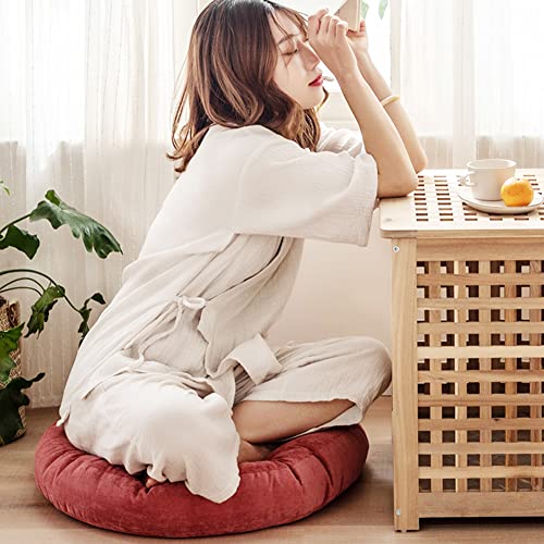 Round Floor Seat Pillows Cushions 22" X 22", Soft Thicken Yoga Meditation Cushion Pouf Tufted Corduroy Tatami Floor Pillow Reading Cushion Chair Pad Casual Seating For Adults & Kids, Rose Red #TOP3