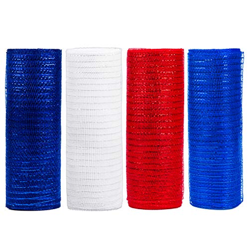 image for LaRibbons Deco Mesh Poly Ribbon - 10 inch x 30 feet Each Roll - Metall