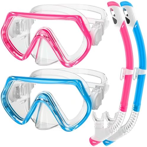 Snorkeling Gear for Kids, Kids Snorkel Set for Ages 3-14, Anti-Fog Diving Mask and Dry Top Snorkel Combo Set, Unisex Swimming Goggles