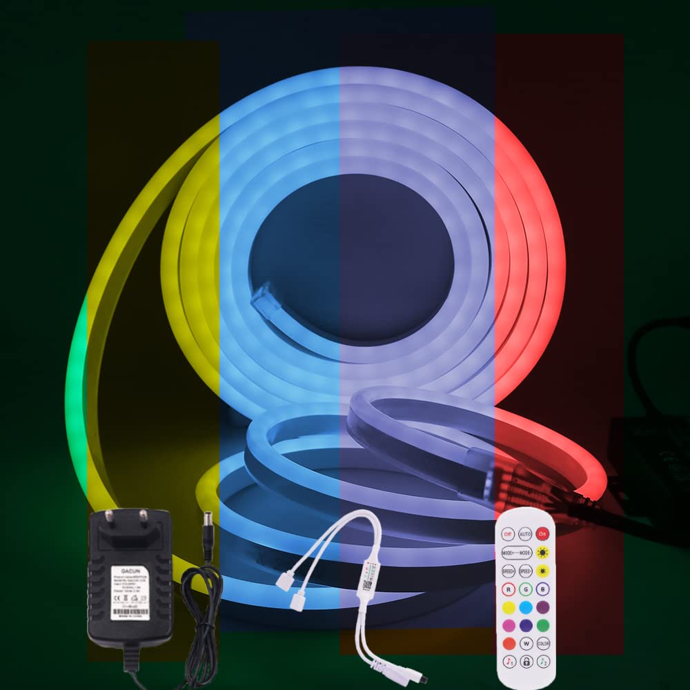 2 Rolle 3m RGB Neon LED Streifen, DC12V 5050 72LEDs/m Silikon Flexibler Neonstreifen, Bluetooth Musiksynchronisierung Multi-Farbwechsel Neon LED Band mit Fernbedienung & Netzteil für Schlafzimmer