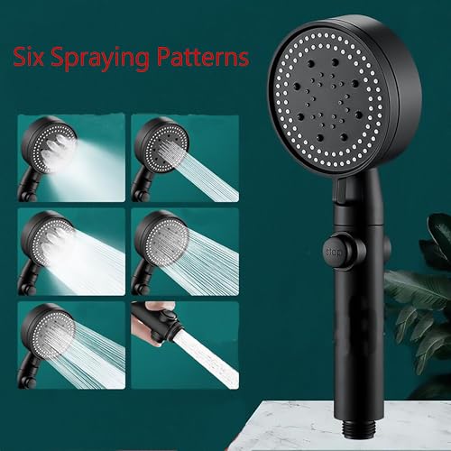 Regadera de 6 funciones con ducha manual, alta presión, color negro, desmontable miniatura 2