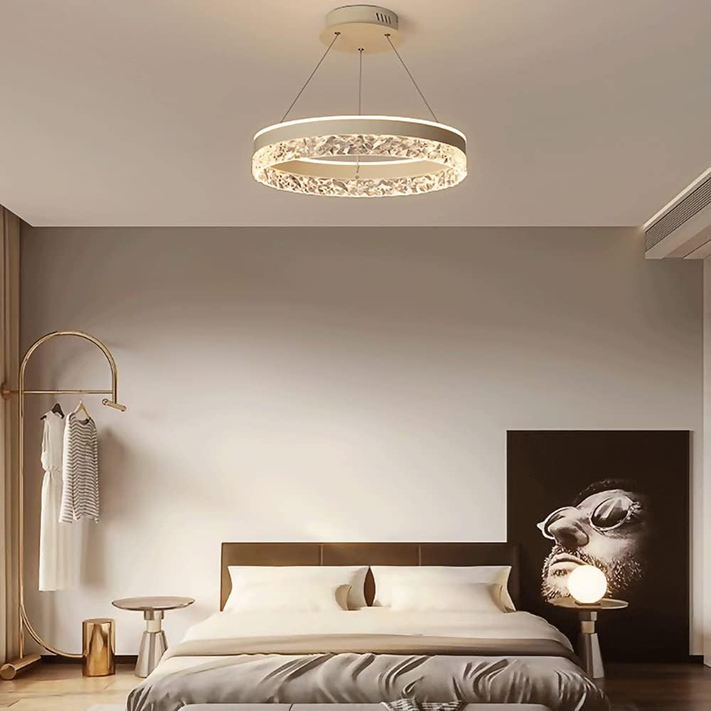 White Ring Pendant Light, Metal Iron Linear Kitchen Island Hanging Lamp, Modern 50W LED Linear Suspension Lamps, Simple Bedroom Decorative Lighting Chandeliers AC110-240V