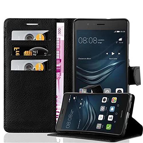 Cadorabo Custodia Libro per Huawei P9 Lite in Nero Carbone - con Vani di Carte, Funzione Stand e Chiusura Magnetica - Portafoglio Cover Case Wallet Book Etui Protezione