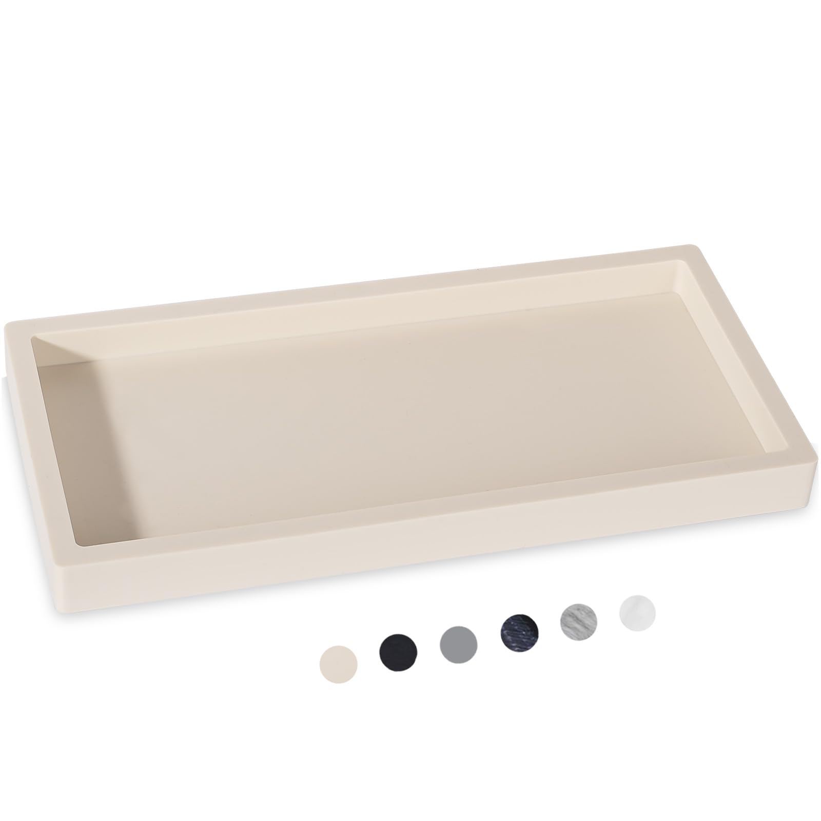 Bathroom Tray, Small Vanity Tray Silicone Soap Dish Sponge Holder Kitchen Sink Organizer Bathroom Accessories for Countertop, Toilet, Shower, Large, Beige