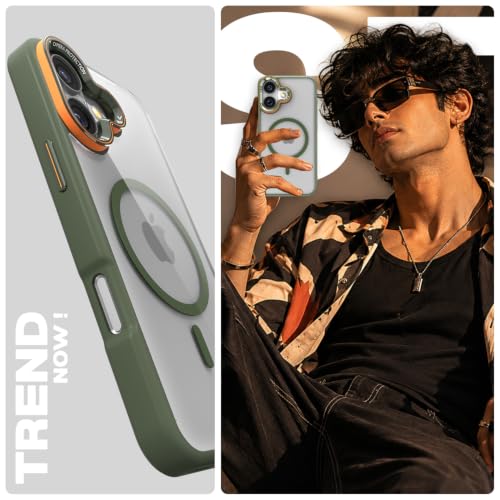 Image of Pikkme Back Cover for iPhone 16 Plus | Shockproof | Mag-Safe Compatible | Hard Transparent Back | Premium Raised Camera Protection | Bumper Case (Green Mag-Safe)