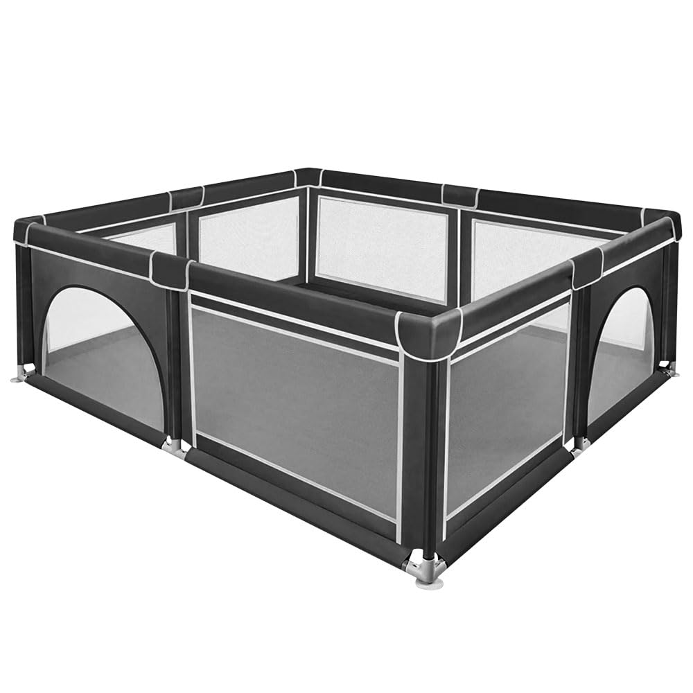 Parc Bébé Modulable,180cm*150cm*66cm Parc Bébé Pliable, Tissu Oxford/Avec sac de rangement/Sûr et confortable, Activités parent-enfant(Gris foncé/Noir) (Noir)