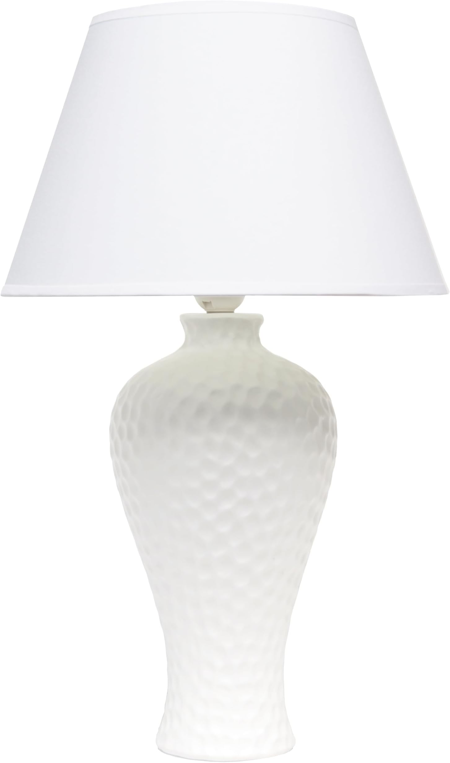 Simple Designs LT1194-WHT 20.08" Refined and Textured Curvy Stucco Ceramic Table Lamp, for Living Room, Bedroom, Office, White