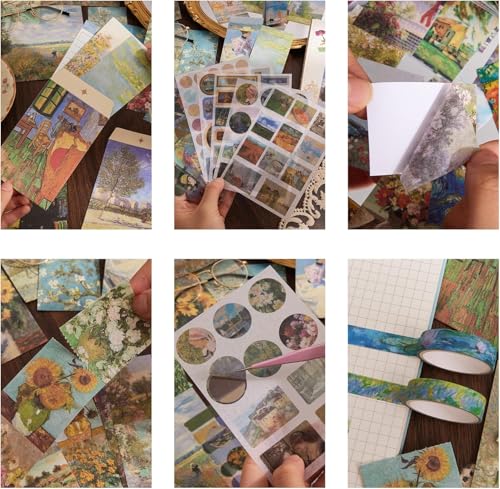 Image of RANDEN Oil Painting Journaling Kit, 346PCS Vintage Scrapbook & Stationery Set with Aesthetic Stickers, Ephemera Pack and Journal Supplies for Bullet Journals, Planners, Albums & Creative Crafts (Oil Painting)