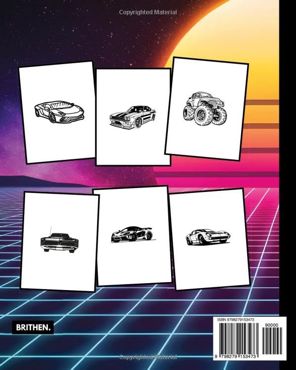 Cars Coloring Book: 8.5” x 11” | Amazing Illustrations of Muscle Cars, Modern Hypercars, and Luxury Sports Cars for Kids, Teens, and Adults | Relaxing Automotive Art for Car Lovers image 3