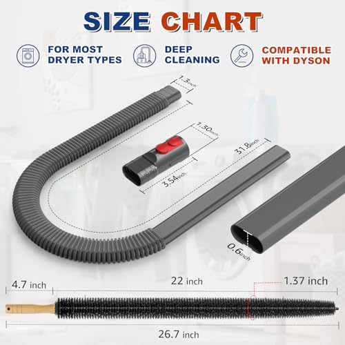 Image of Sealegend Dryer Vacuum Hose Attachment Dryer Vent Cleaner Kit Lint Brush | Compatible with Dyson V7 V8 V10 V11 V15 V15s Gen5 Cordless Vacuum,Dryer Lint Vacuum Attachment, Flexible Lint Remover Brush