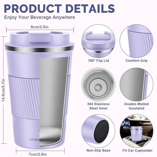 Image of MOMSIV 12oz Travel Mug, Insulated Coffee Cup with Leakproof Lid, Vacuum Stainless Steel Double Walled Reusable Tumbler for Hot and Cold Water Coffee and Tea In Travel and Car