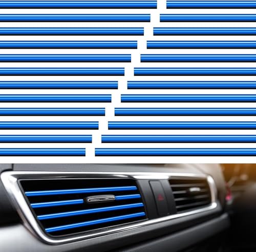 Image of Car Auto Air Conditioner Vent Outlet Trim Strip, DIY Decoration Chrome PVC Car Interior Moulding Trim Strip Line for All Straight Air Vent Outlet(20 Pieces Blue).