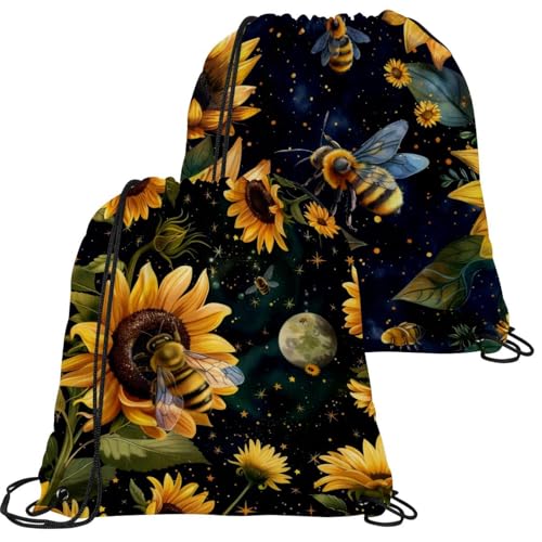 Sac à dos avec cordon de serrage étanche et pliable lot de 2 imprimé tournesol et abeille