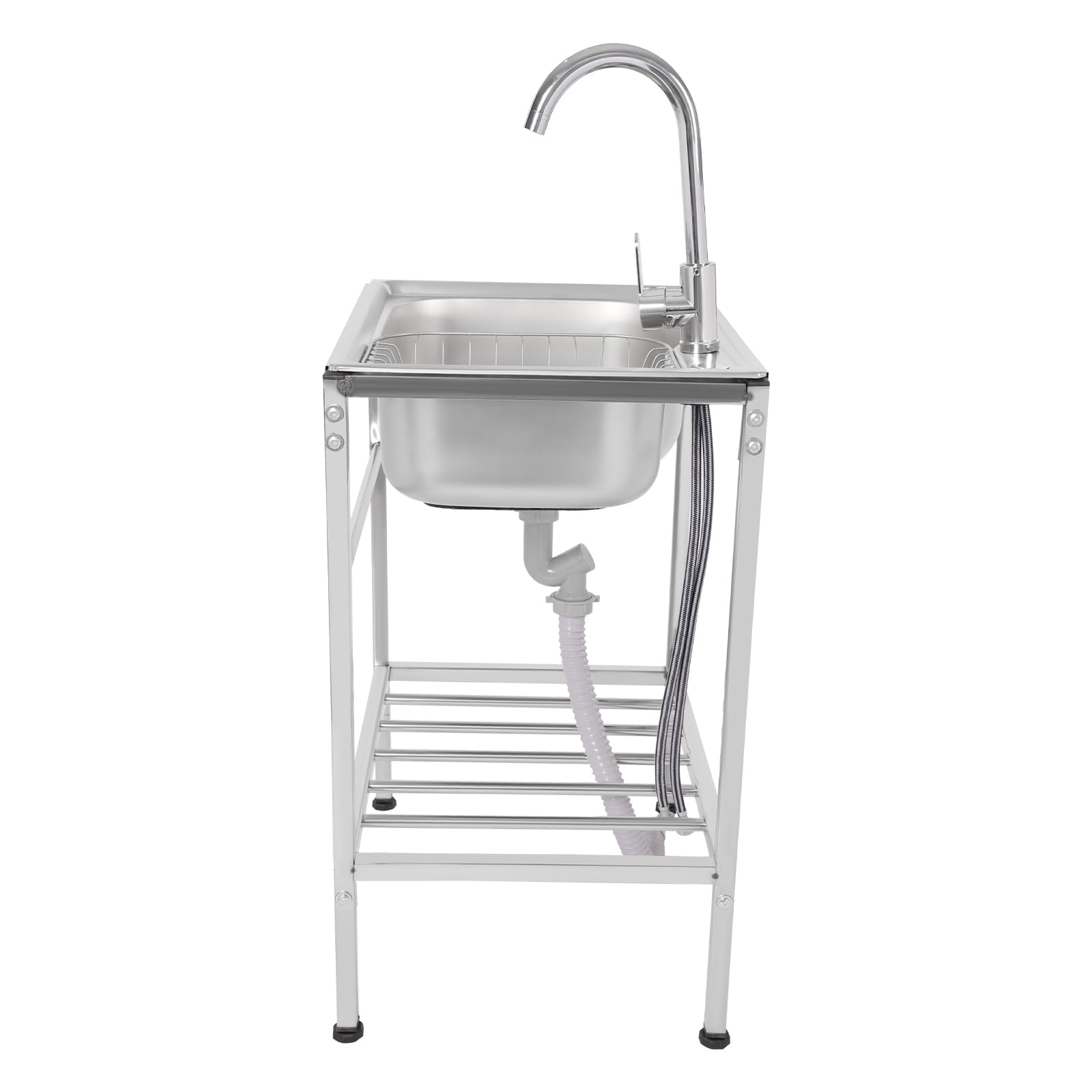 Lavabo móvil de acero inoxidable con armario inferior, lavabo de camping con grifo caliente y frío, fregadero para exteriores, para taller, jardín, garaje