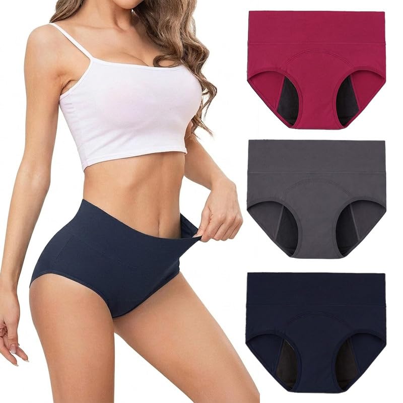 Image of High Waist Period Panty for Women | Leakproof Menstrual Panties for Girl | Reusable, Breathable Ultra-Soft Panty | All Day Comfort Leak-Proof | Multi-Layer Skin-Friendly Reusable 2 Years (Pack of 3)