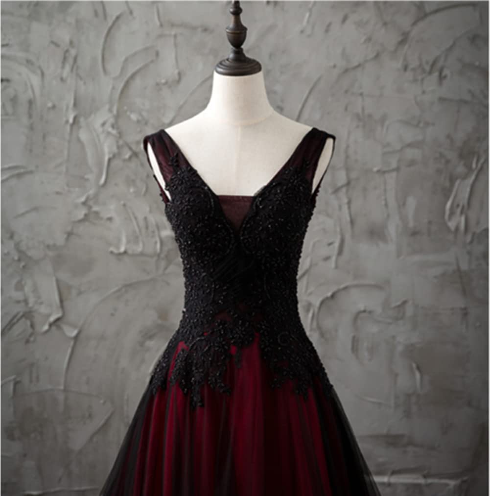 Damen Applikation Gothic Brautkleid V-Ausschnitt A-Linie Brautkleid mit Schleppe