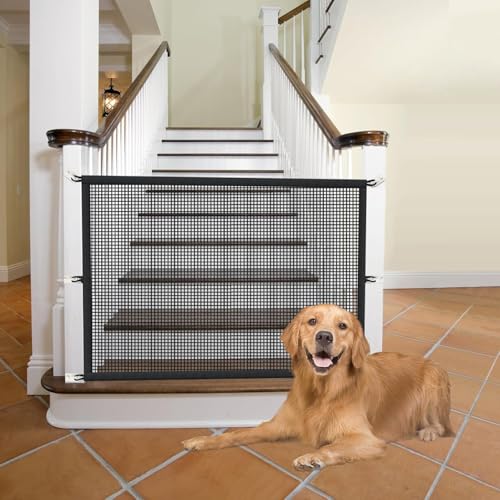 Gcffom Treppenschutzgitter Hund,Tierschutzgitter,Hundeschutzgitter Zusammenklappbar,Absperrgitter Hund,Türschutzgitter Ohne Bohren für Treppen,Türen,Flur(180 * 72cm,Schwarz)