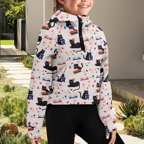 Girls Zipper Hoodie Climbing Long Sleeve Half Zip Sweatshirt Lightweight Cozy Crop Sweatshirt Casual Fall Tops3