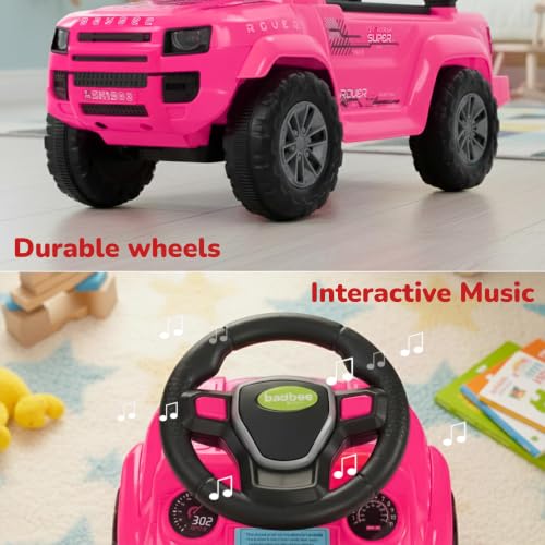 Image of Baybee Rover Baby Ride on Car for Kids | Push Ride on Toys Car with Backrest & Toy Storage Basket | Portable Rideons Jeep with LED Lights & Music | Kids Toy Car to Drive 1-3 Years (Pink)