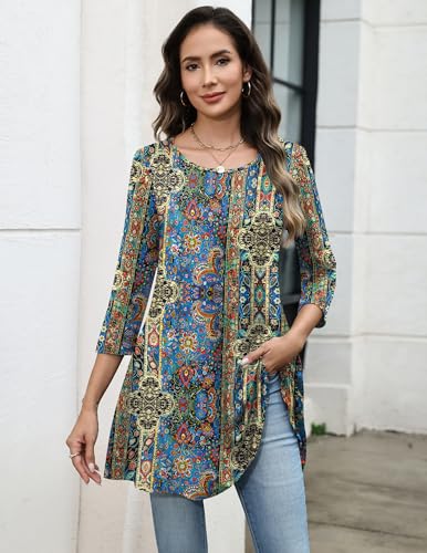 Image of Zeagoo Women Tops 3 /4 Sleeve Dressy Casual Plus Size Tunics Loose Blouses