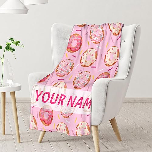 Girls Blanket - 60"x80" Cute Donut Throw Blanket Gifts for Kids & Adults - Personalized Pink Soft Fuzzy Doughnut Blanket for Bed, Couch & Living Room