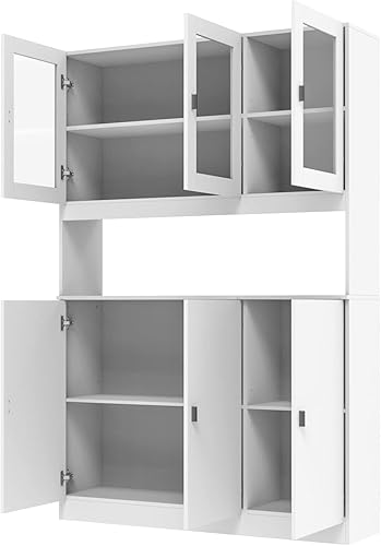 AIEGLE Estantería alta de 5 niveles con puerta de cristal, armario de almacenamiento para biblioteca, juego de 8 librerías de combinación gratuita