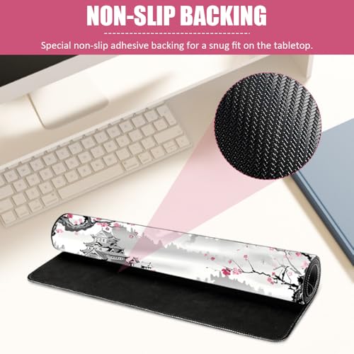 EXIN DECHEN Gaming Mousepad XXL, 900x400mm Weiß Kirschblüten Mousepad Extended Large Pc Unterlage Schreibtisch rutschfest Mauspad Japan Style für Gaming, Büro, Homeoffice, PC, MacBook, Laptop