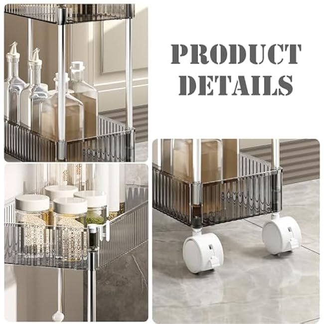 4-Tier Rolling Storage Cart, Mobile Shelving Unit Slide Out Storage Shelves Organizer for Kitchen Living Room BathroomBlack,14.8 Lx7.9 Wx36.4 H-nMRMiRtE