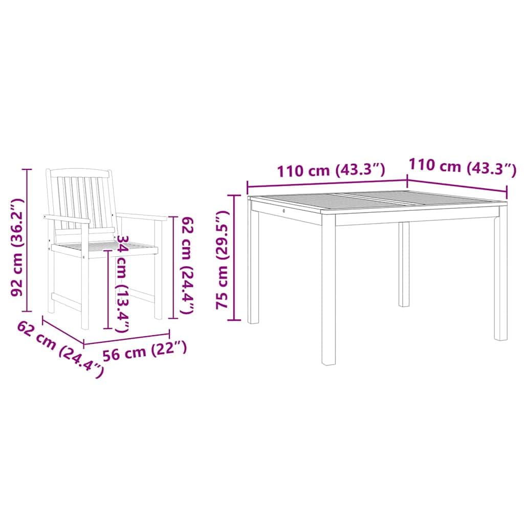 vidaXL Set da Pranzo per Giardino 5 pcs Marrone, Set da giardino e terrazza, in legno di acacia rustico, mobile da esterno, beige, per patio e pranzo all'aperto