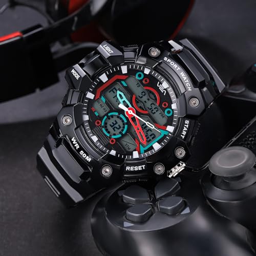 Image of V2A Stryke 53mm Analog Digital Sports Watch for Men | 3 Alarms & Countdown Timer | Layered Multi-Display Dial | Stopwatch, Dual Time, Day-Date | TPU Strap | 50M Water Resistant | Gift for Men
