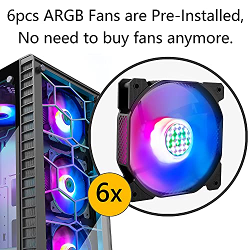 Gabinete para PC MUSETEX ATX con 6 ventiladores ARGB preinstalados, vidrio templado, torre media para gaming (Negro, modelo G05N6) miniatura 2
