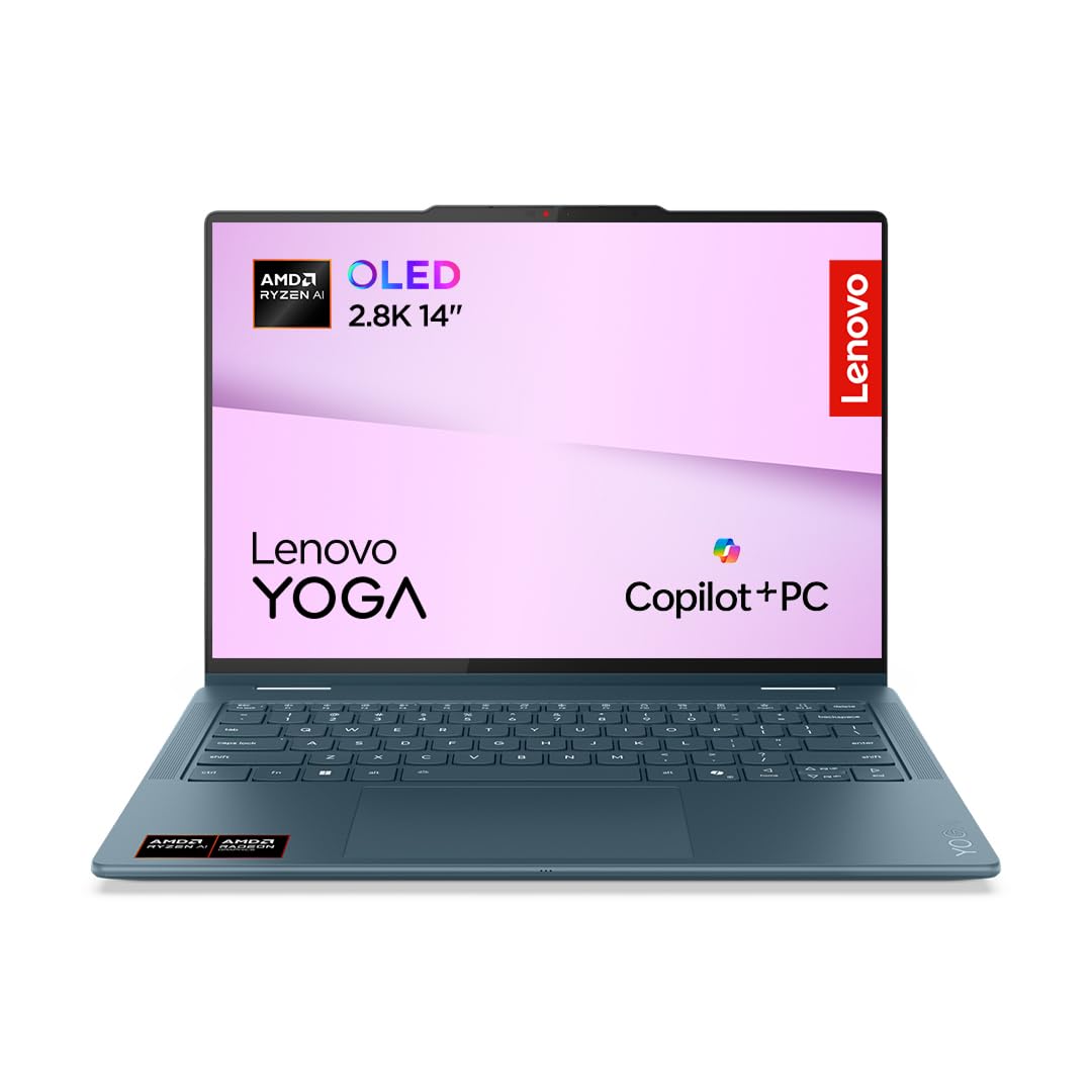 Lenovo Yoga 7 2-in-1 14AKP10 Ordinateur Portable 14" OLED AMD Ryzen AI 5 340 RAM 16Go SSD 512Go AMD Radeon 840M Windows 11 Home Clavier AZERTY Tidal Teal