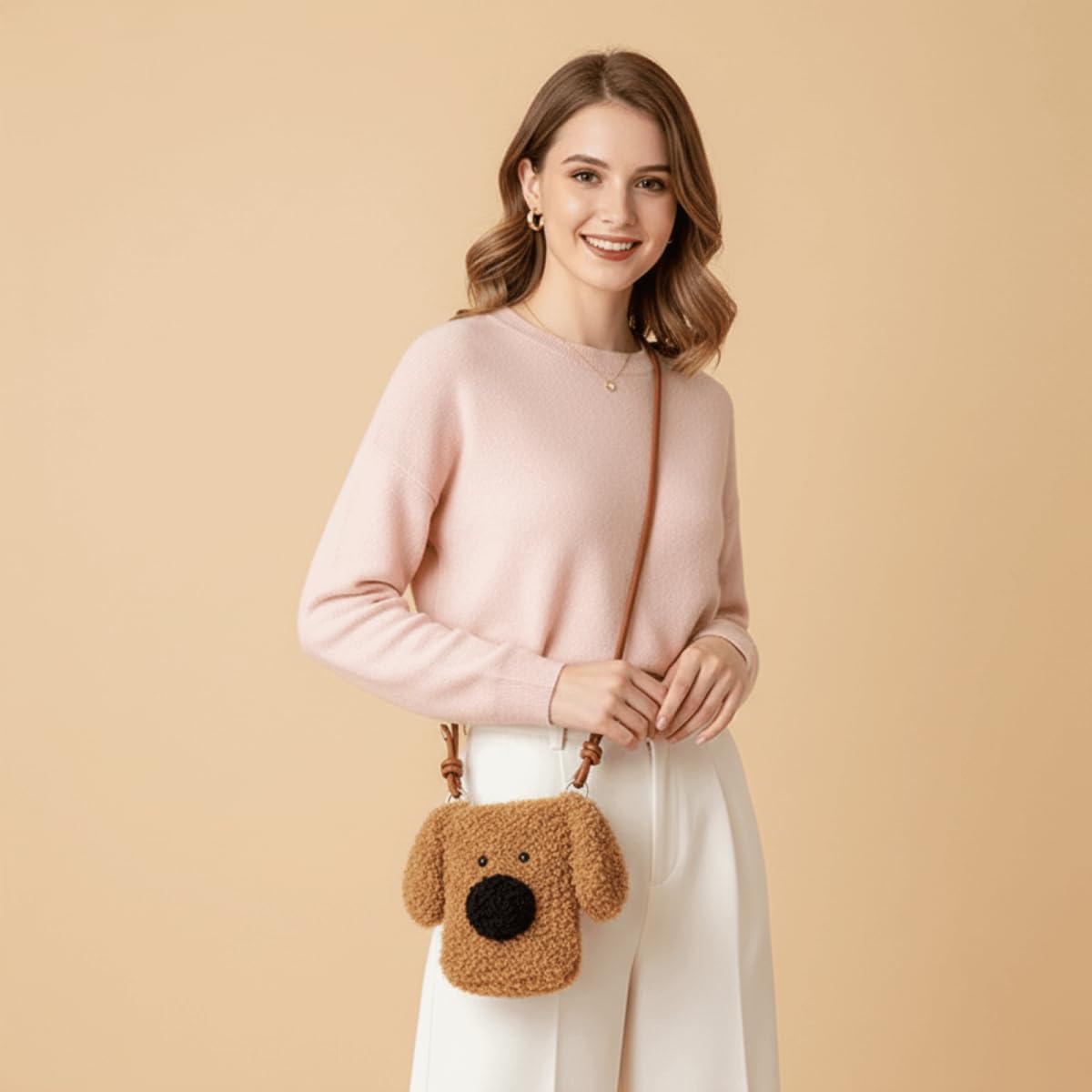 Cute Plush Dog Crossbody Bag for Girls Women, Kawaii Puppy Purse Small Shoulder Handbag, Mini Plush Purse Gift for Dog Lovers - Image 2