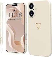 Silikónový kryt na iPhone 16 Mitetabo pre dievčatá – so zlatým motívom srdca, tenký, nárazuvzdorný, ochranný kryt proti poškriabaniu na iPhone 16 6,1", béžový 1
