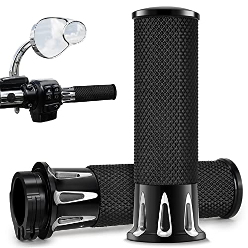 Chcshh Motorcycle Handlebar Grips 1 Inch Universal Cnc Throttle Grip 25Mm Black Hand Grips Compatible With Harley Davidson Sportster Suzuki Kawasaki Honda Yamaha #TOP4