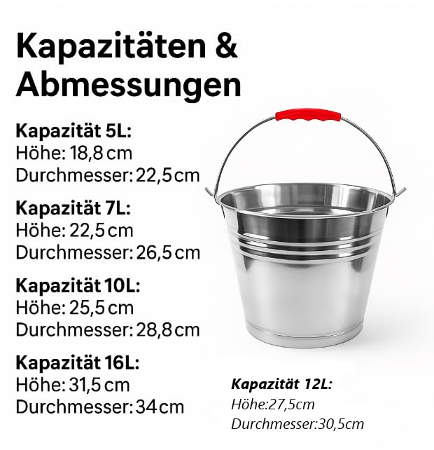 Edelstahleimer Mit Kunststoffgriff – Rostfreier K Produktbild-Vorschau 4