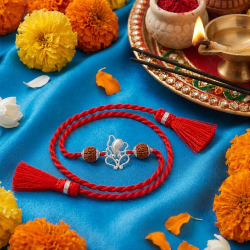 Image of ZAVYA 925 Pure Silver Ganesha Rakhi for Brother, Sterling Silver Bracelet for Bhai, Rakshabandhan Gift, with Authenticity Certificate