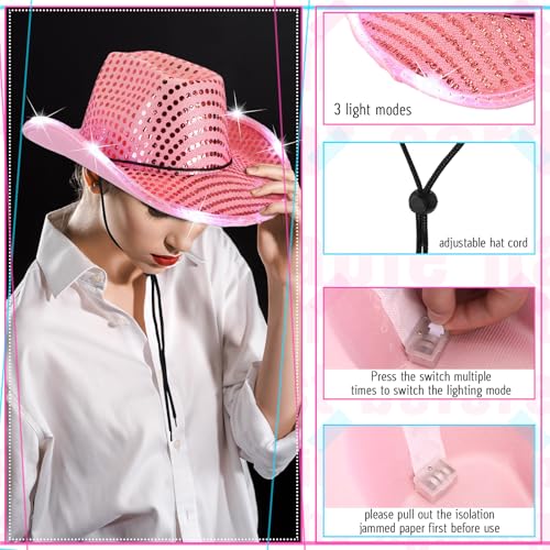 Image of Tisancy LED Lights Cowboy Cowgirl Hat Flashing LED Lights Cowgirl Hat for Wedding Western Bachelorette Party