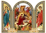 Needzo Nativity of Christ Triptych Christmas Wooden Orthodox Icon Gold Foil 6 1/4 Inch, With Archangels Michael and Gabriel