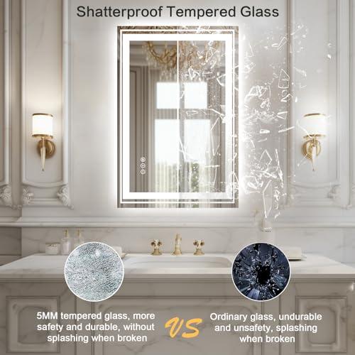 Image of WTTY LED Bathroom Mirror with Backlit and Front Light,24 inchx32 inch,Stepless Dimmable LED Mirror for Bathroom,Anti-Fog Lighted Bathroom Vanity Mirror Modern for Wall,Memory Function,Shatter-Proof