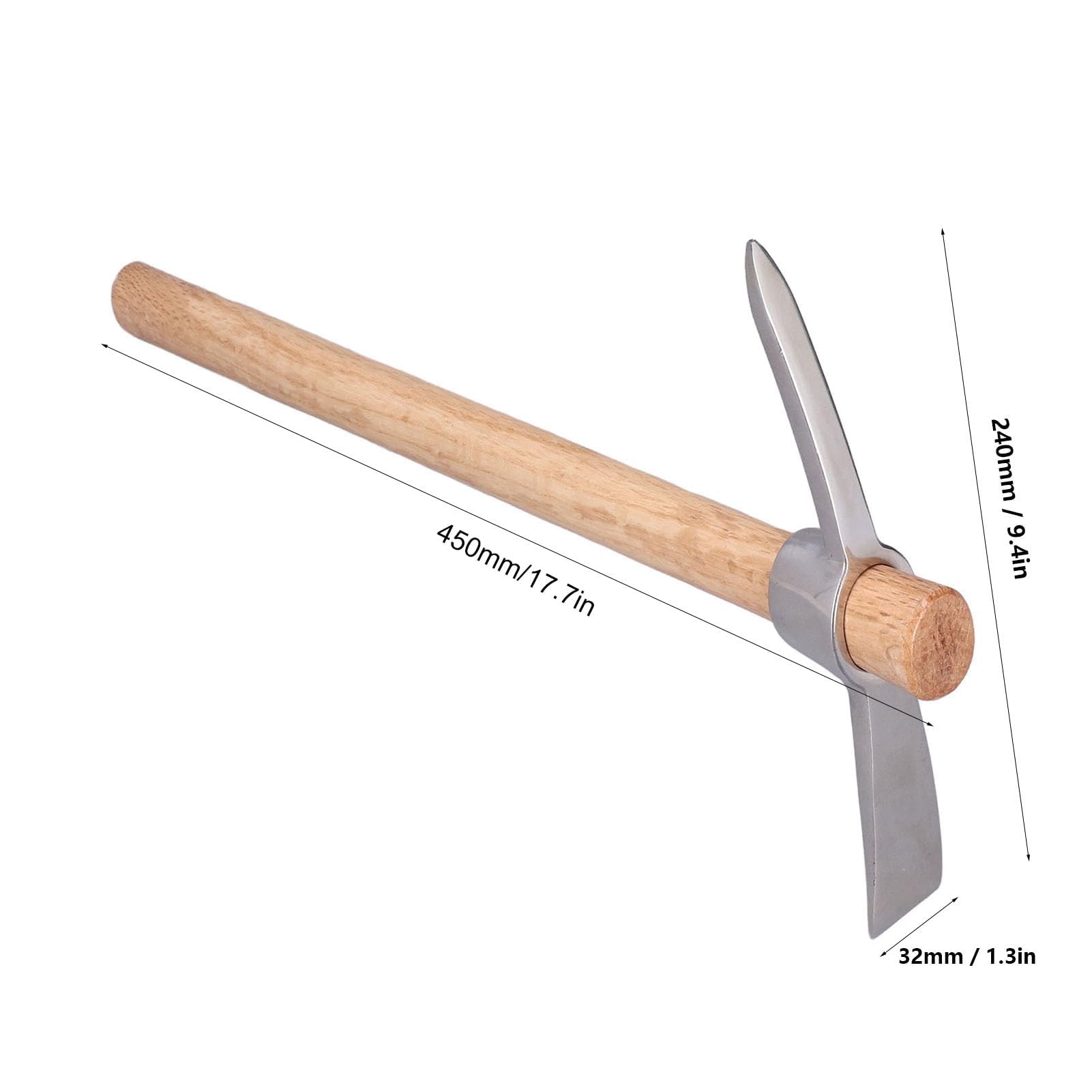 Kreuzhacke 45 cm Edelstahl Gesteinsfleck Pickaxes Spitzhacke Doppelhacke Mattock Hacke mit Holzgriff, Pick Axt Handwerkzeug zum Transplantieren der Pflanzung des Lösens von Boden