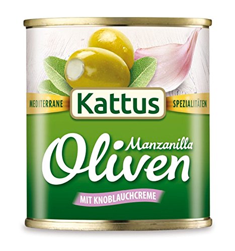 Kattus grüne Manzanilla Oliven mit Knoblauchcreme gefüllt, 85 g