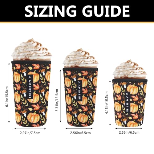 Image of 3 Pack Reusable Sleeve for Iced Coffee Cup, Coffee Neoprene Sleeve for Iced&Hot Drinks, Coffee Sleeve Compatible with Starbucks, Dunkin Coffee Cup. (Harvest Pumpkin)