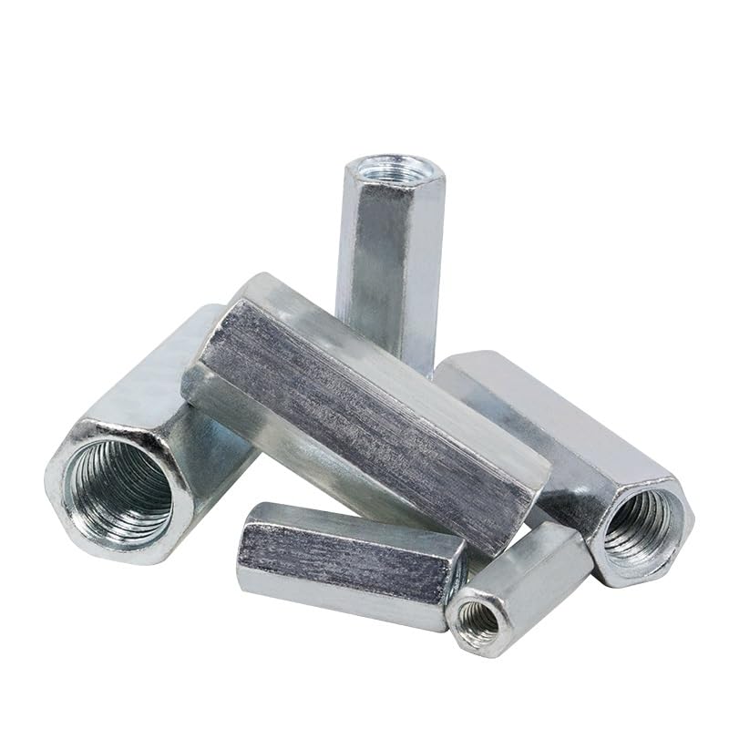Round Connector Nuts, Hex Rod Coupling Nuts Threaded Rod Connectors Zinc Coupler Joint Sleeve Extension Nuts(M8x12x20mm 5pcs)