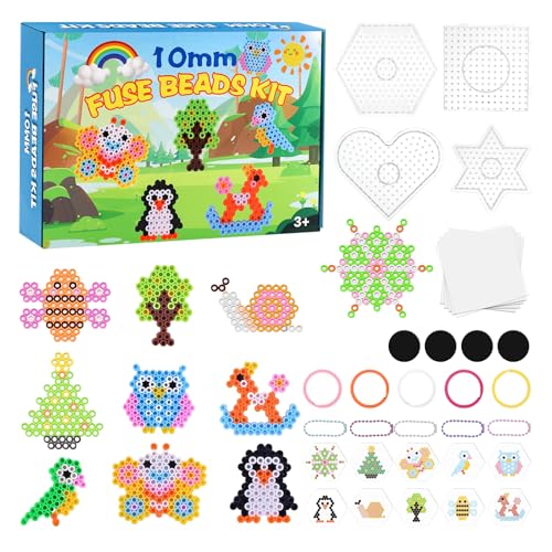 Exsink Perles à Repasser Grosse 10mm, Lot de 1100 XL Perle a Repasser, avec Plaque Perle a Repasser, 10 Motifs 5 Papiers à Repasser et Accessoires, kit créatif pour...