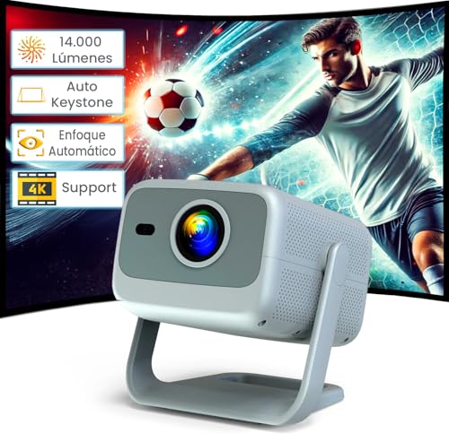 Proyector 4K, Unicview R2, Free Style 180 Grados, Bajo Ruido, Proyector Cine en casa con Android, 14.000 Lúmenes, 500 ANSI, Auto Keystone, Keystone 4D, Zoom Digital, WiFi 5G