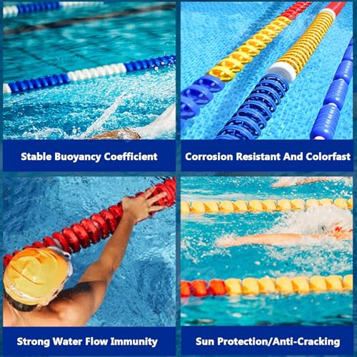 Divisores de carril de piscina, kit de valla de seguridad de 15 cm con cuerda de boya y ganchos, divisor duradero de 39.8 pies para mejorar la seguridad y el entrenamiento de la piscina, fácil