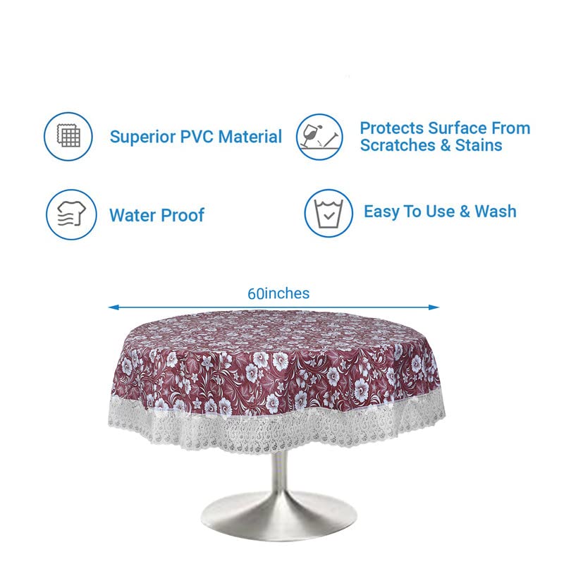 Image of Dakshya Industries Printed PVC Plastic Flowered 4 Seater Round Shape Table Cover (Size- 60 Inches Round)