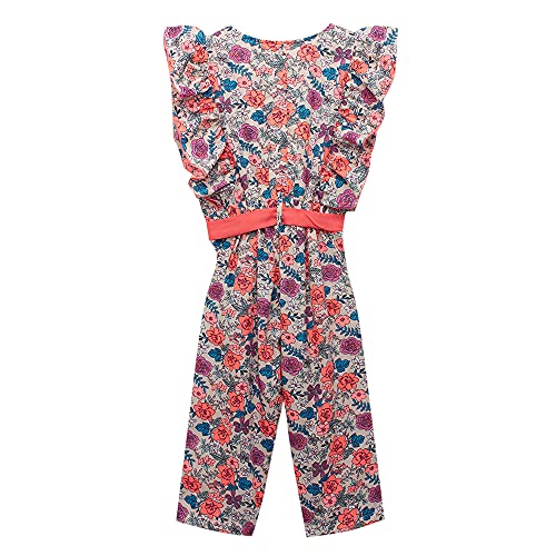 Image of Hopscotch Girls Polyester Floral Printed Ruffle Ankle Length Jumpsuit in Multi Color